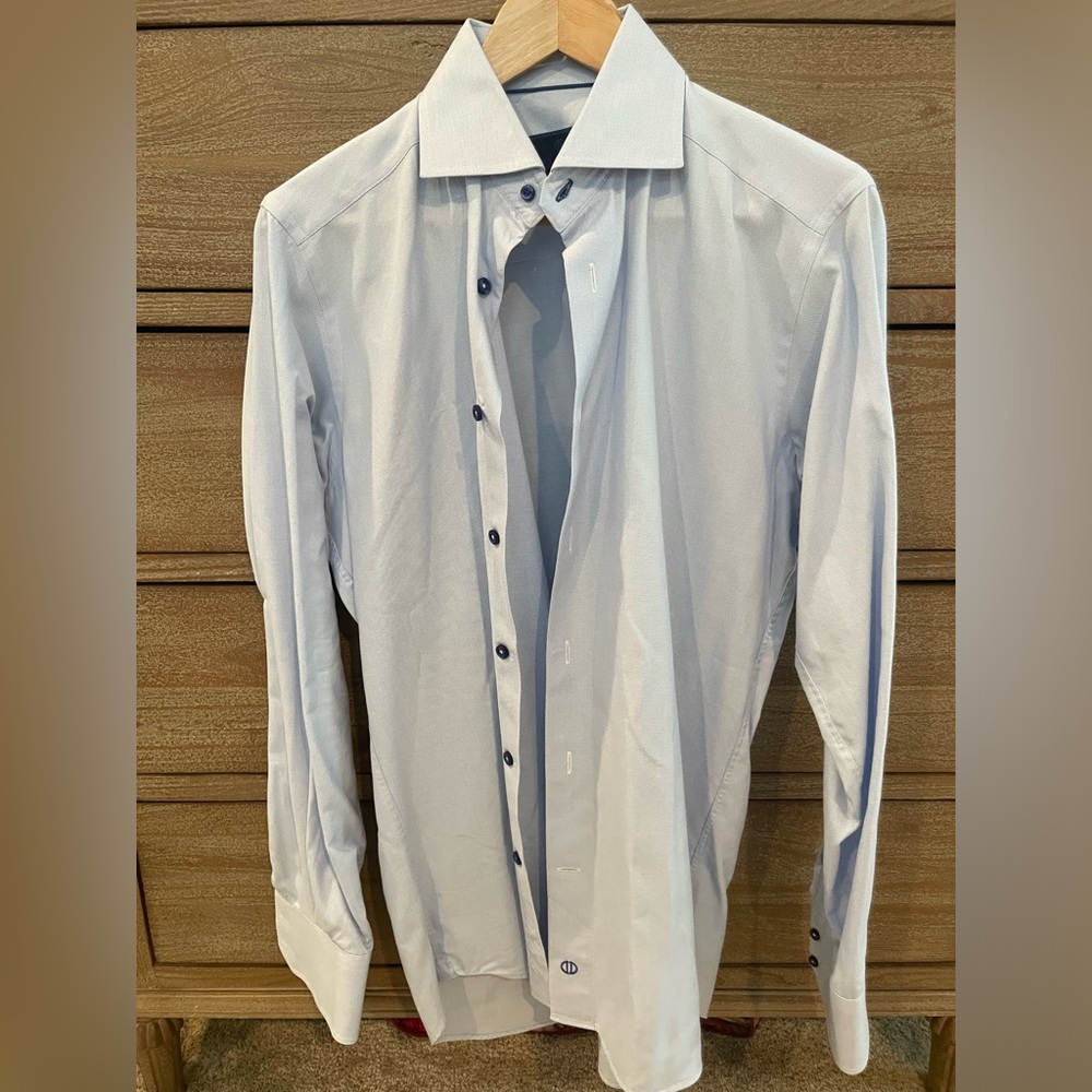 DAVID DONAHUE Cotton Dress Shirt Trim Fit Blue 15.5